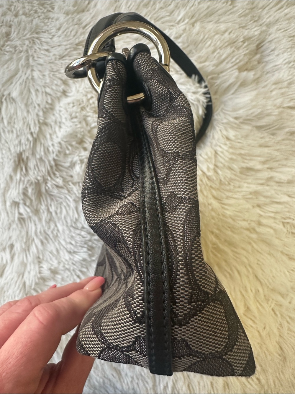 Coach Charley Signature Canvas Shoulder Bag Charcoal Black Small Zip Purse - Picture 7 of 15